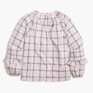 J. Crew Plaid Ruffle-Trim Peasant Top NWT  XL